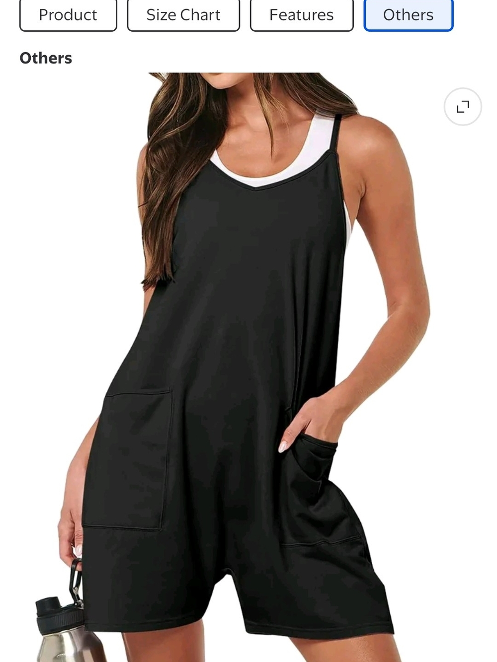 Black Scoop Neck Women's Swim Romper with Pockets
